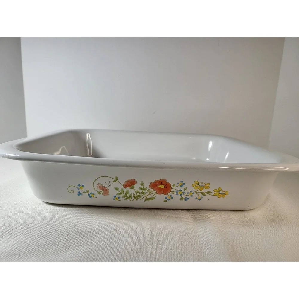 Corning Ware Wildflower A-21 Roaster Pan 12.25x10.25 Vintage White Floral USA